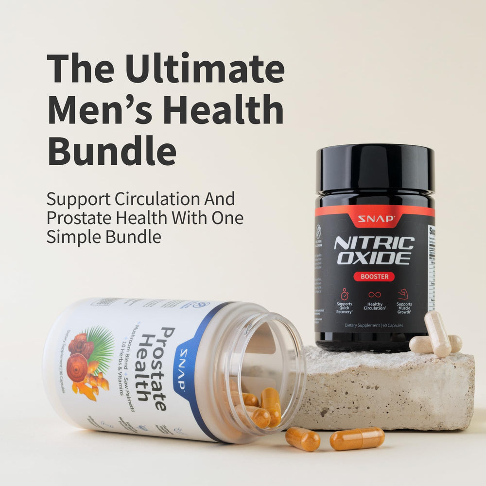 Snap Supplements Prostate Health pills arranged in a row for daily use.