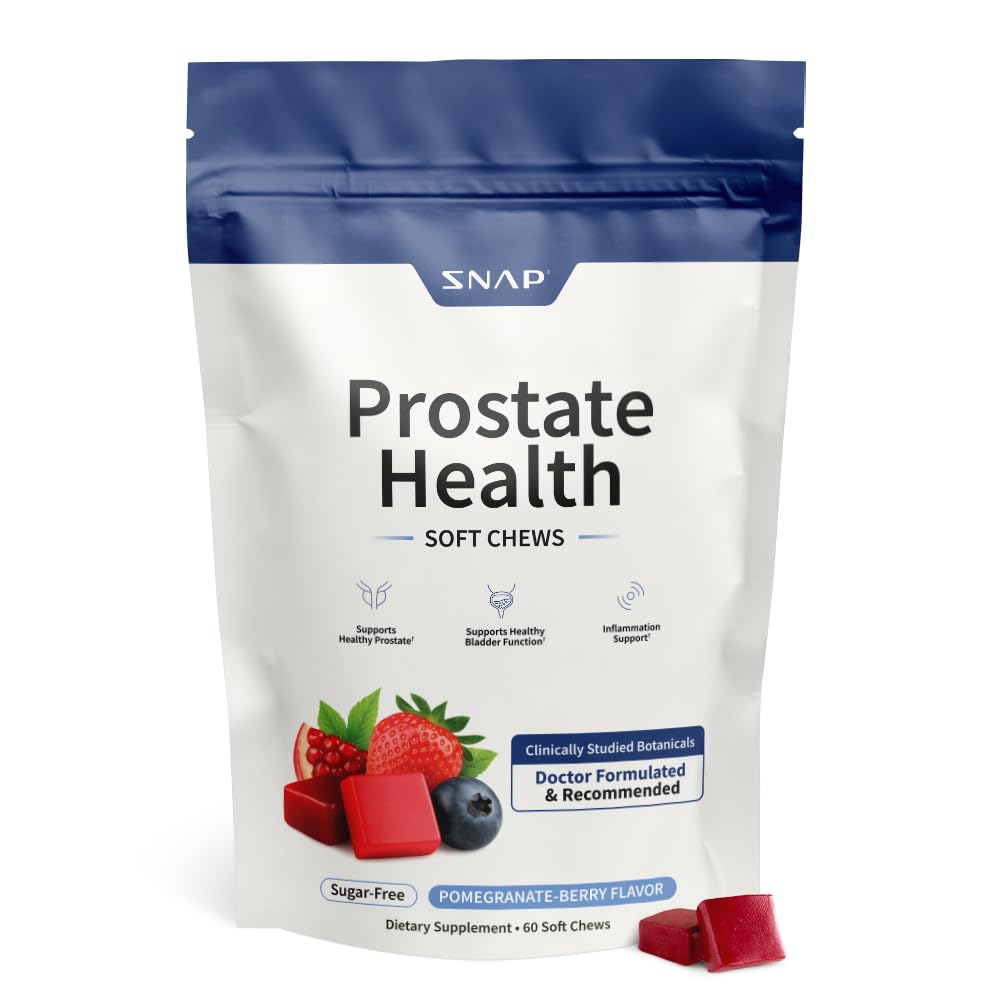 Snap Supplements Prostate Health soft chews bottle for convenient daily urinary comfort.