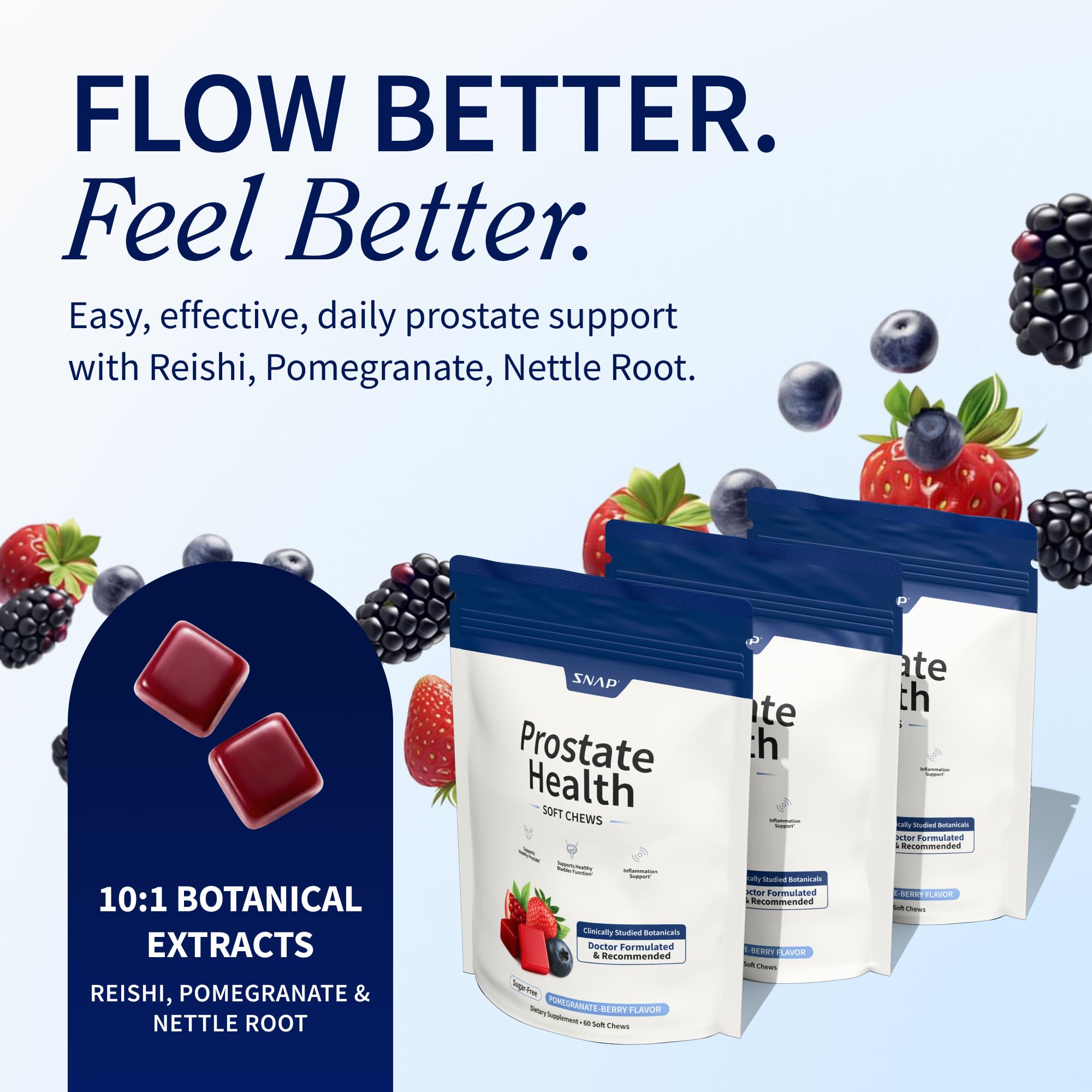 Snap Supplements Prostate Health serving with two-chew daily dose.
