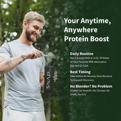Snap Supplements banana protein powder label close up showing protein per serving