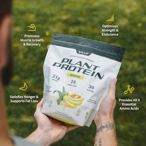 Snap Supplements packaging front for banana plant based protein powder
