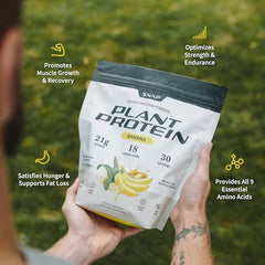 Snap Supplements packaging front for banana plant based protein powder