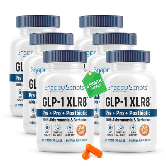 Snappy Scripts GLP-1 XLR8 bottle front for daily gut health support