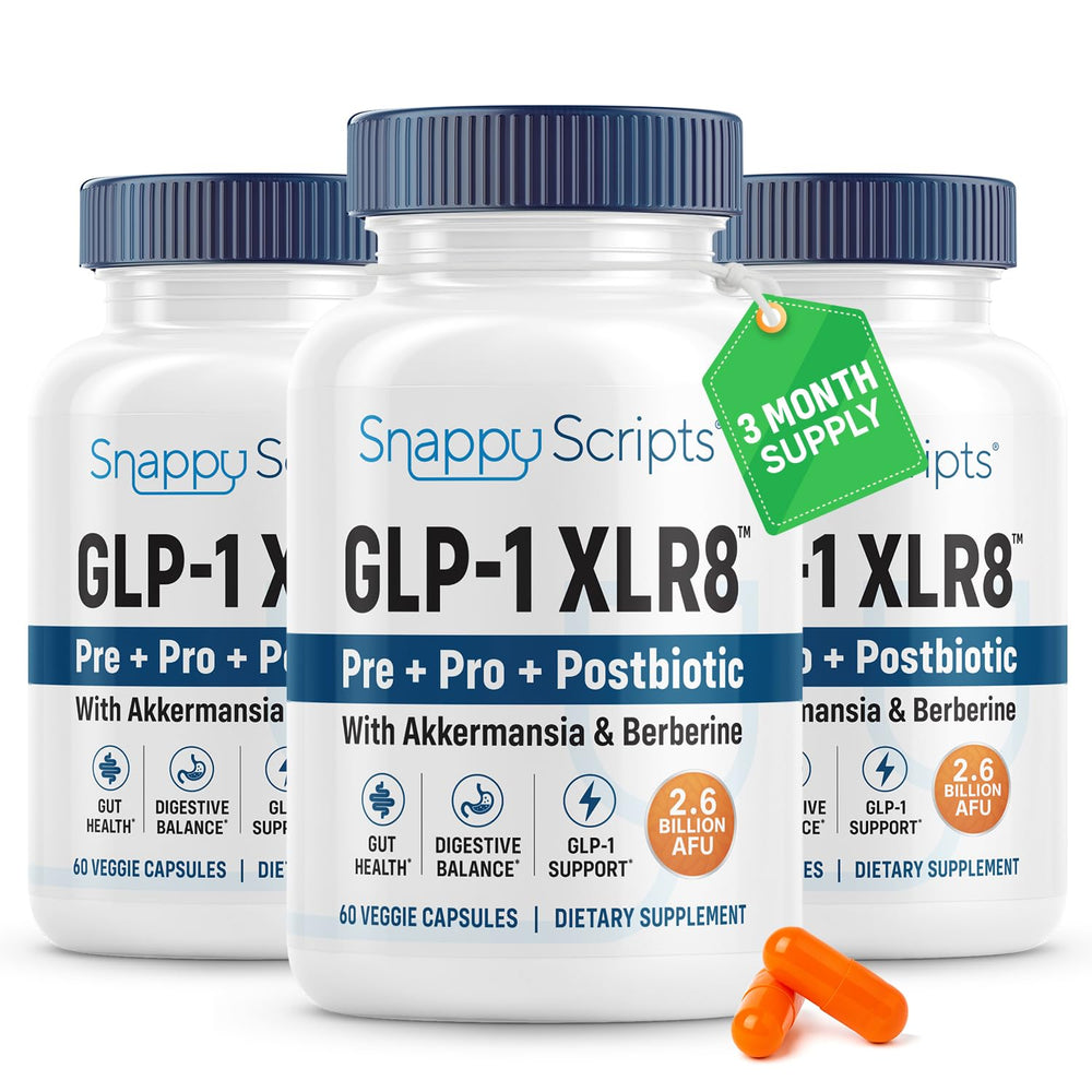 Snappy Scripts GLP-1 XLR8 bottle for daily gut health support