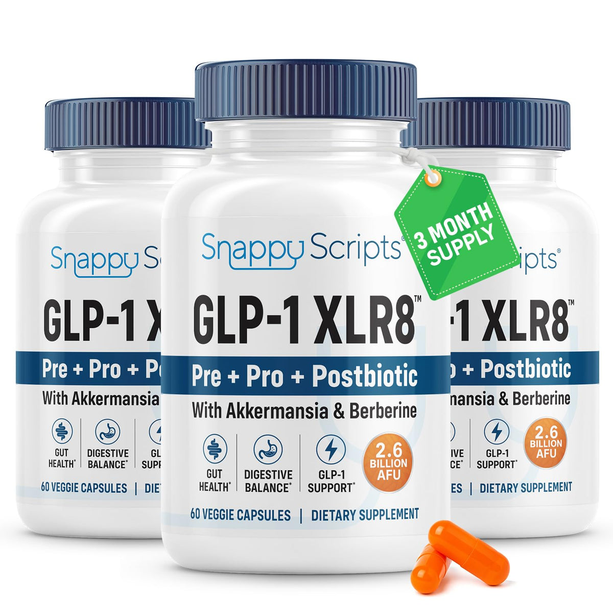Snappy Scripts GLP-1 XLR8 bottle for daily gut health support