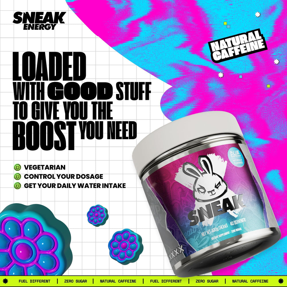 SNEAK Blue Raspberry powder prepare cup for revitalizing study or workout breaks