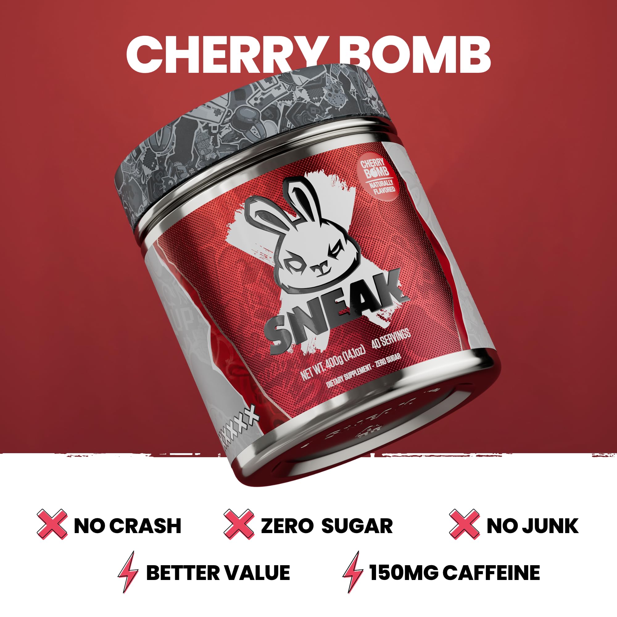 SNEAK Cherry Bomb prepared drink in glass ready for focus moments.