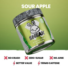 SNEAK Sour Apple powder with scoop ready for quick focus lift