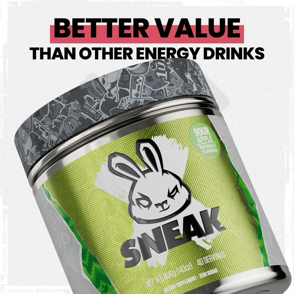 SNEAK Sour Apple servings tub open, ideal for on-the-go energy