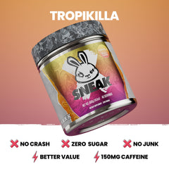 SNEAK Tropikilla powder scoop scene, ideal for quick pre-workout energy