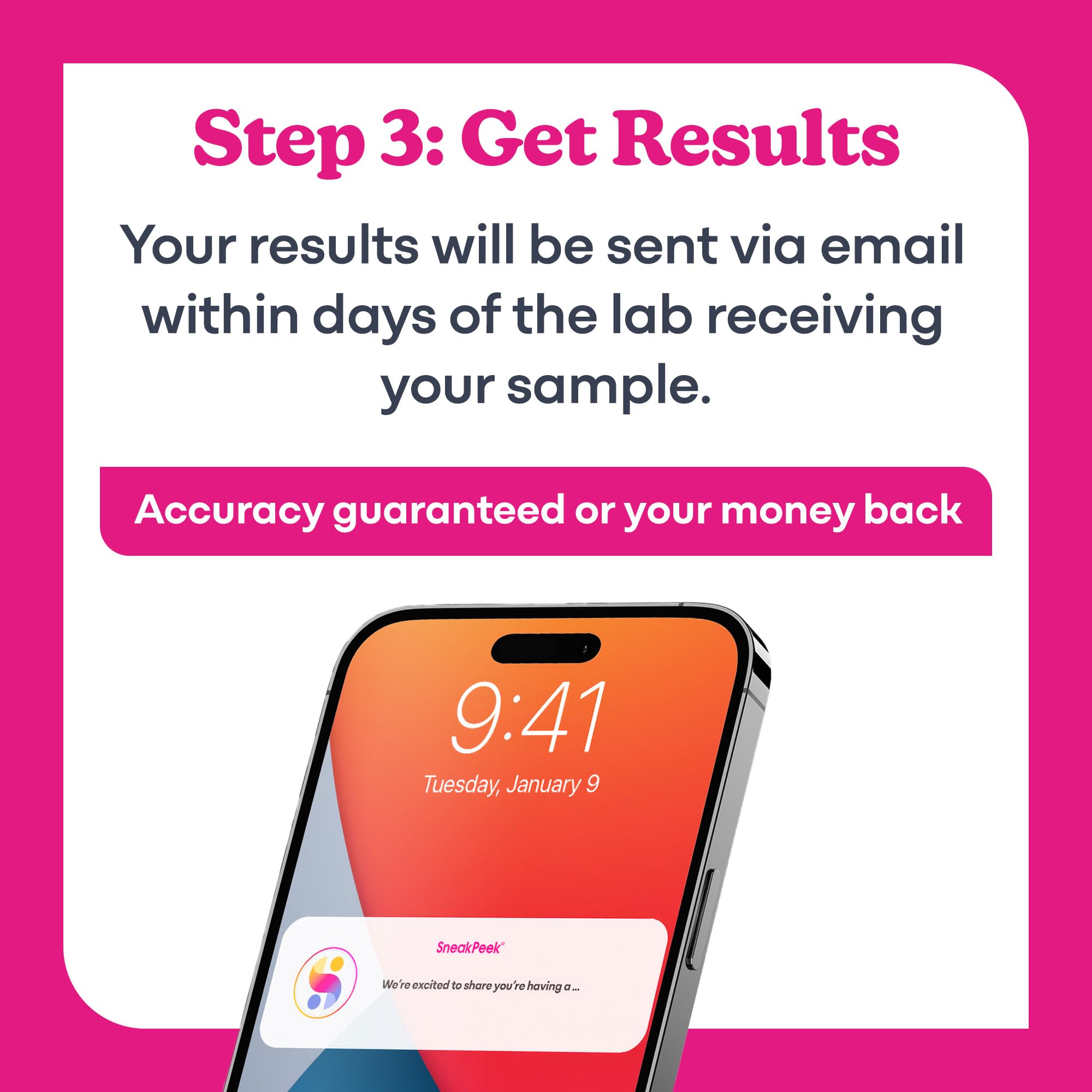 SneakPeek refund policy illustration showing 100% refund if results mismatch