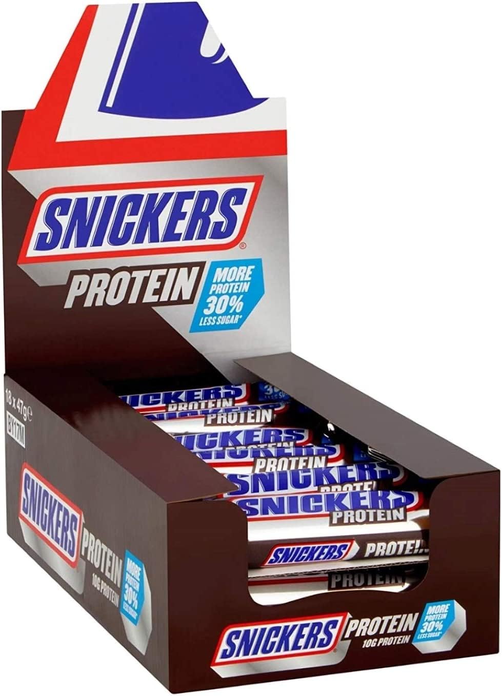 Snickers Protein Bar 47g packshot with caramel, peanuts, and milk chocolate for on-the-go energy.