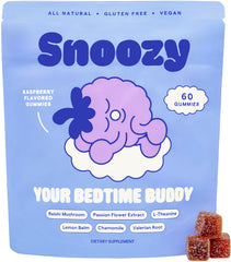 Snoozy Bedtime Buddy pack front highlights a natural sleep aid for calmer evenings