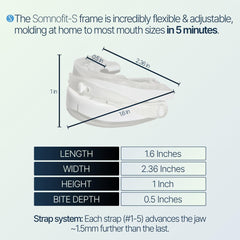 Somnofit-S adjustable strap provides secure, all-night retention.
