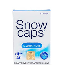 Snow Caps capsules close-up highlighting glossy pills for natural glow.