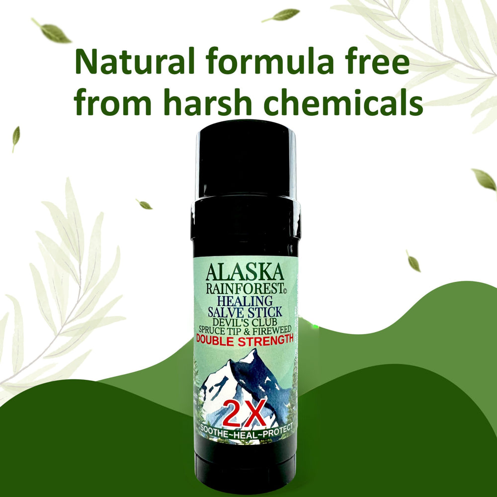 Snowy Summit Alaska Rainforest 2X Salve Stick closeup reveals creamy texture.