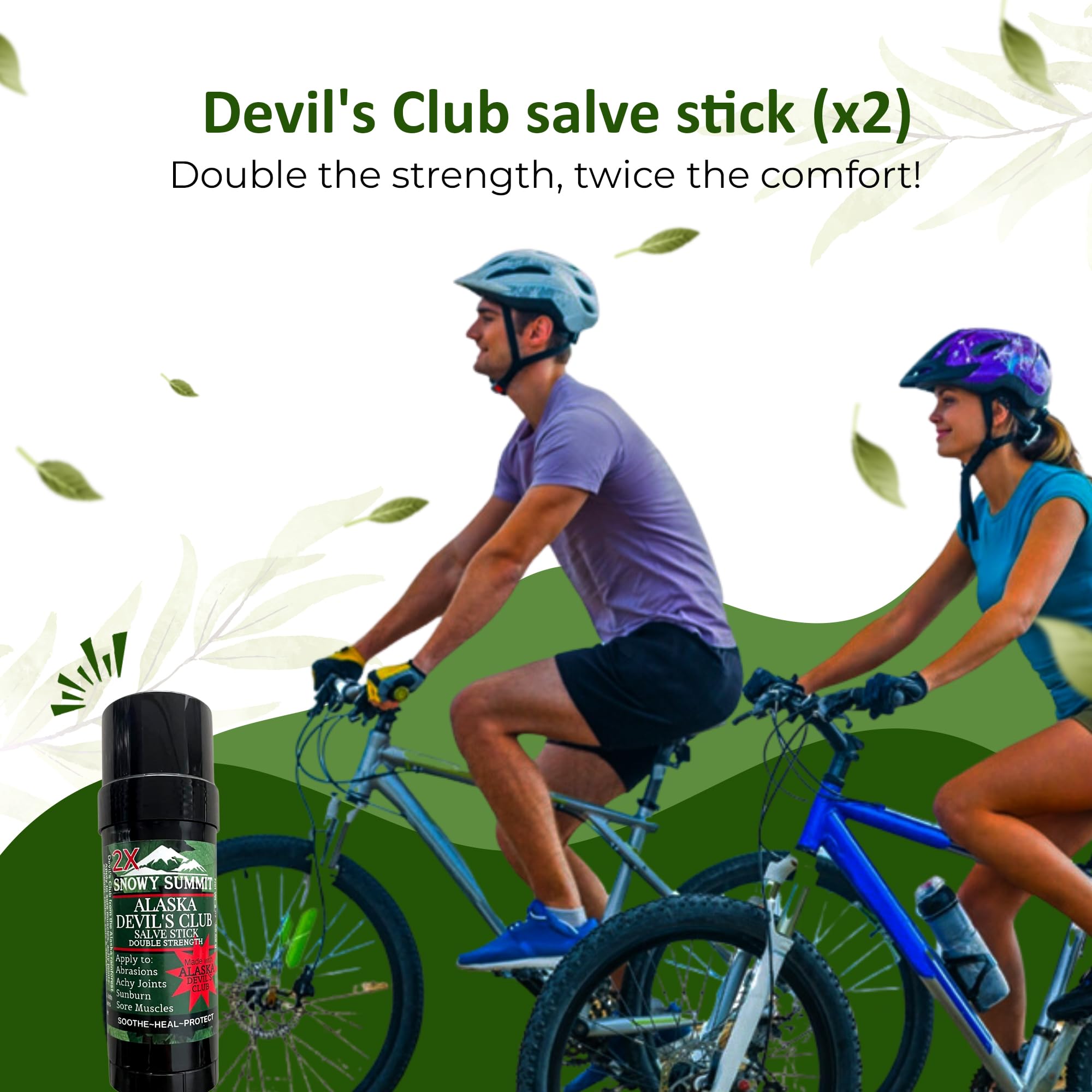Snowy Summit Devil's Club 2X Salve Stick in action demonstrates mess-free application.