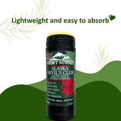 Snowy Summit 2X Salve Stick applied to a targeted muscle area for portable relief.