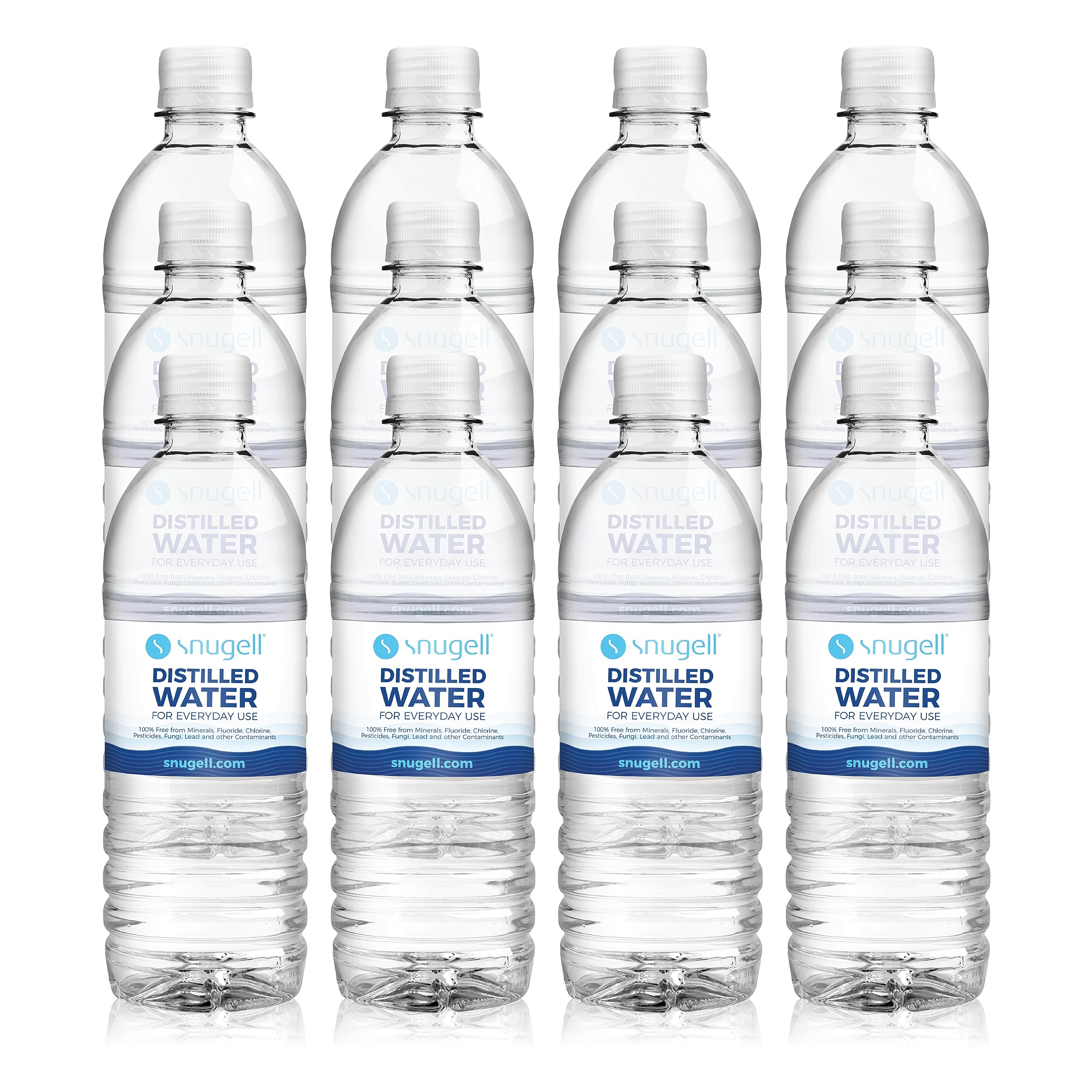 Snugell 12-pack distilled water bottles, 16.9 oz each, for everyday use.