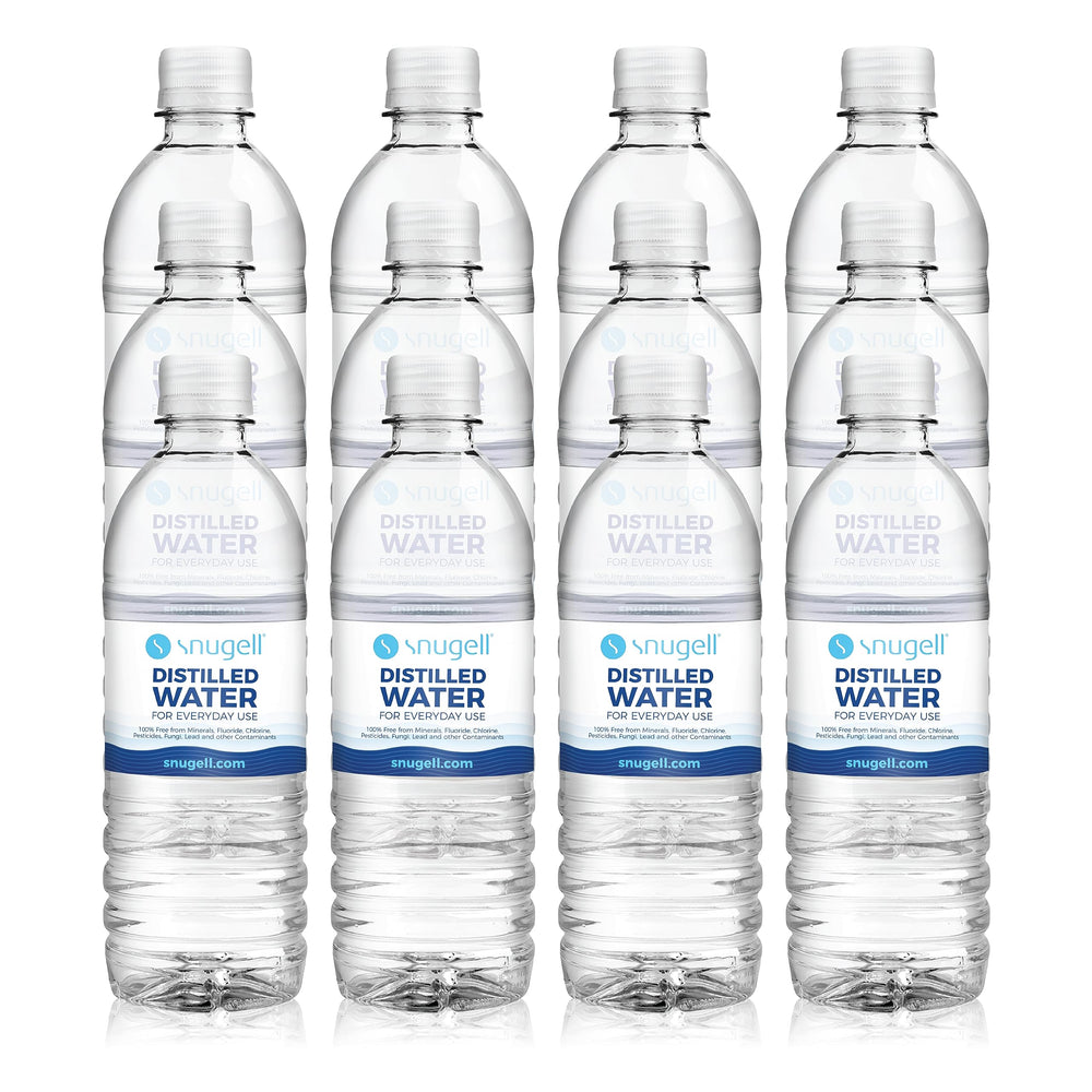 Snugell 12-pack distilled water bottles, 16.9 oz each, for everyday use.