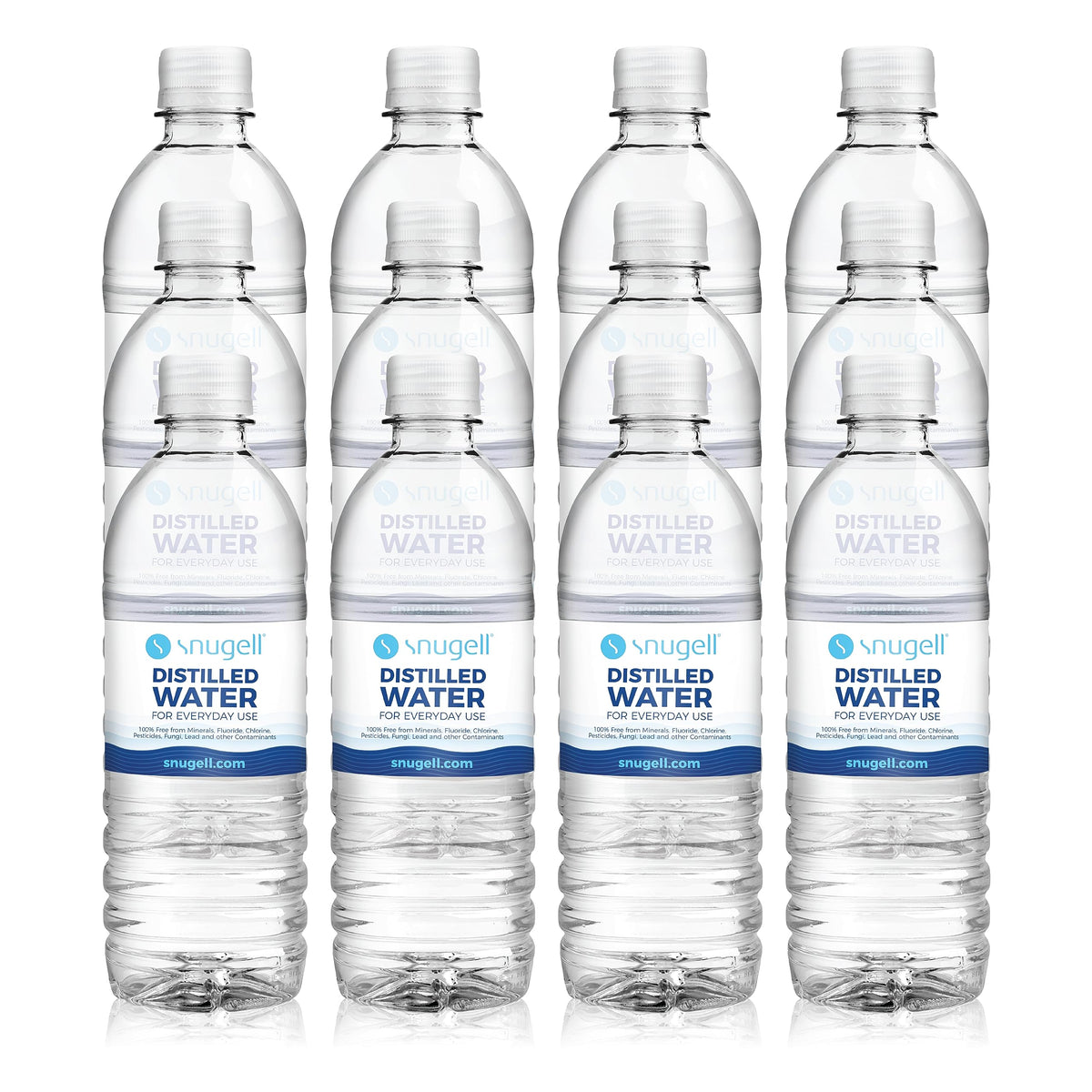 Snugell 12-pack distilled water bottles, 16.9 oz each, for everyday use.