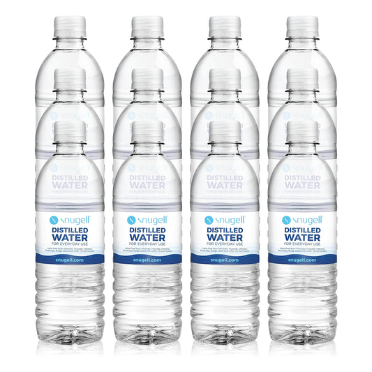 Snugell 12-pack distilled water bottles, 16.9 oz each, for everyday use.