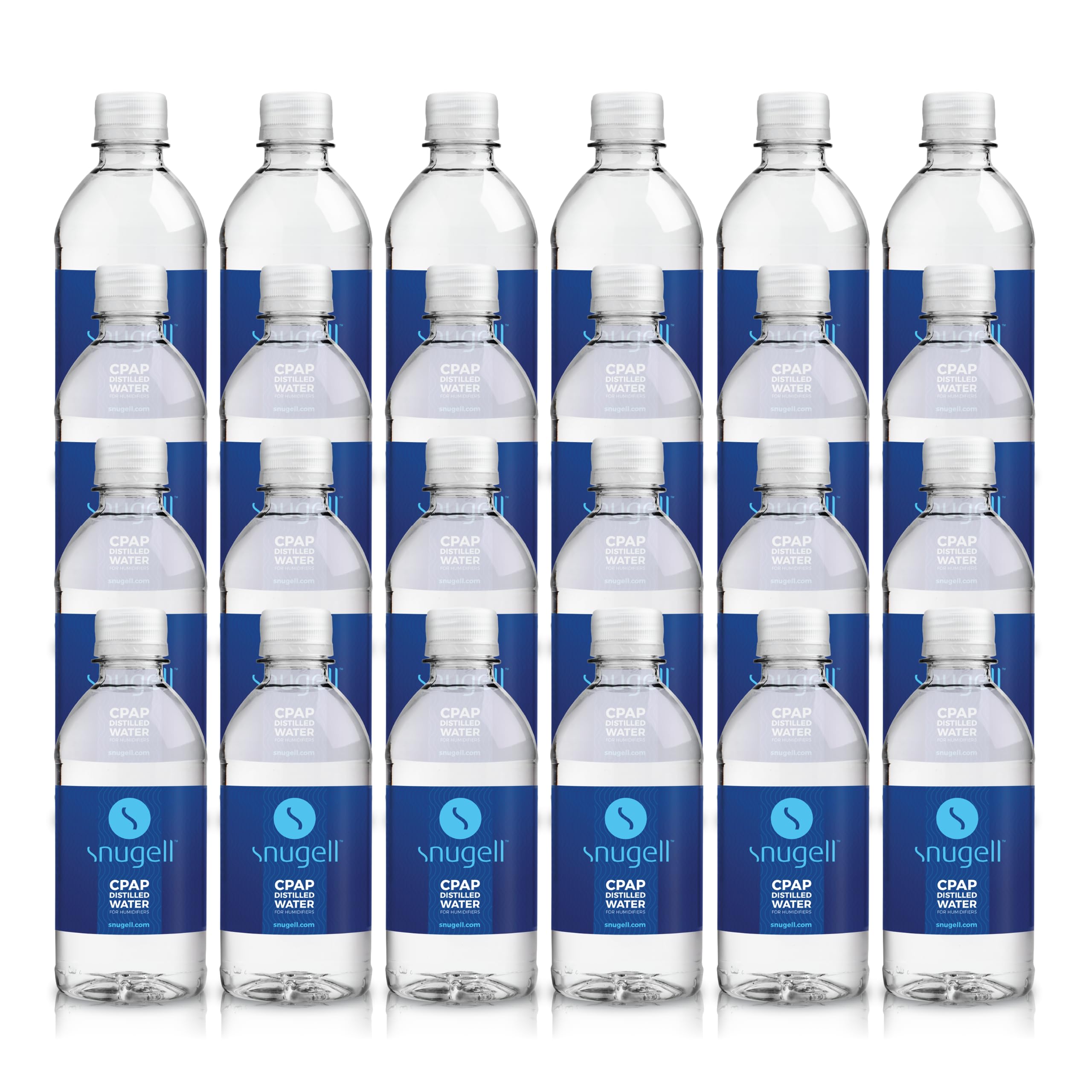 Snugell CPAP distilled water 12oz bottle ready for CPAP maintenance