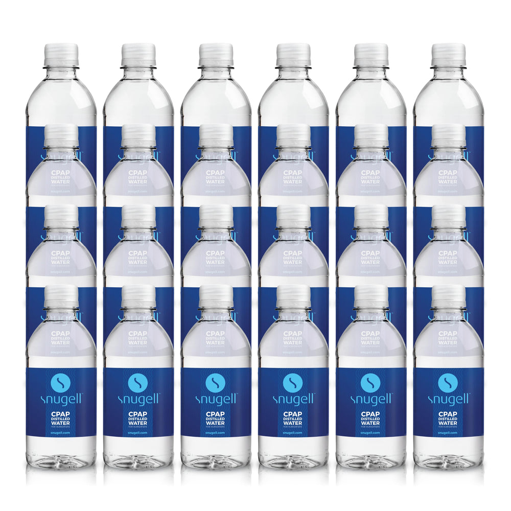 Snugell CPAP distilled water 12oz bottle ready for CPAP maintenance