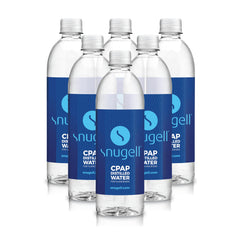 Snugell CPAP distilled water 6-pack packaging for travel-ready care