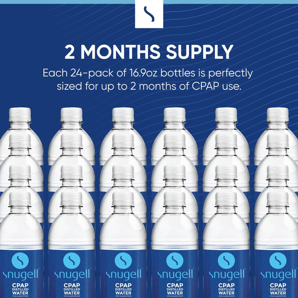 Closeup of Snugell CPAP humidifier bottle highlighting pure water quality.