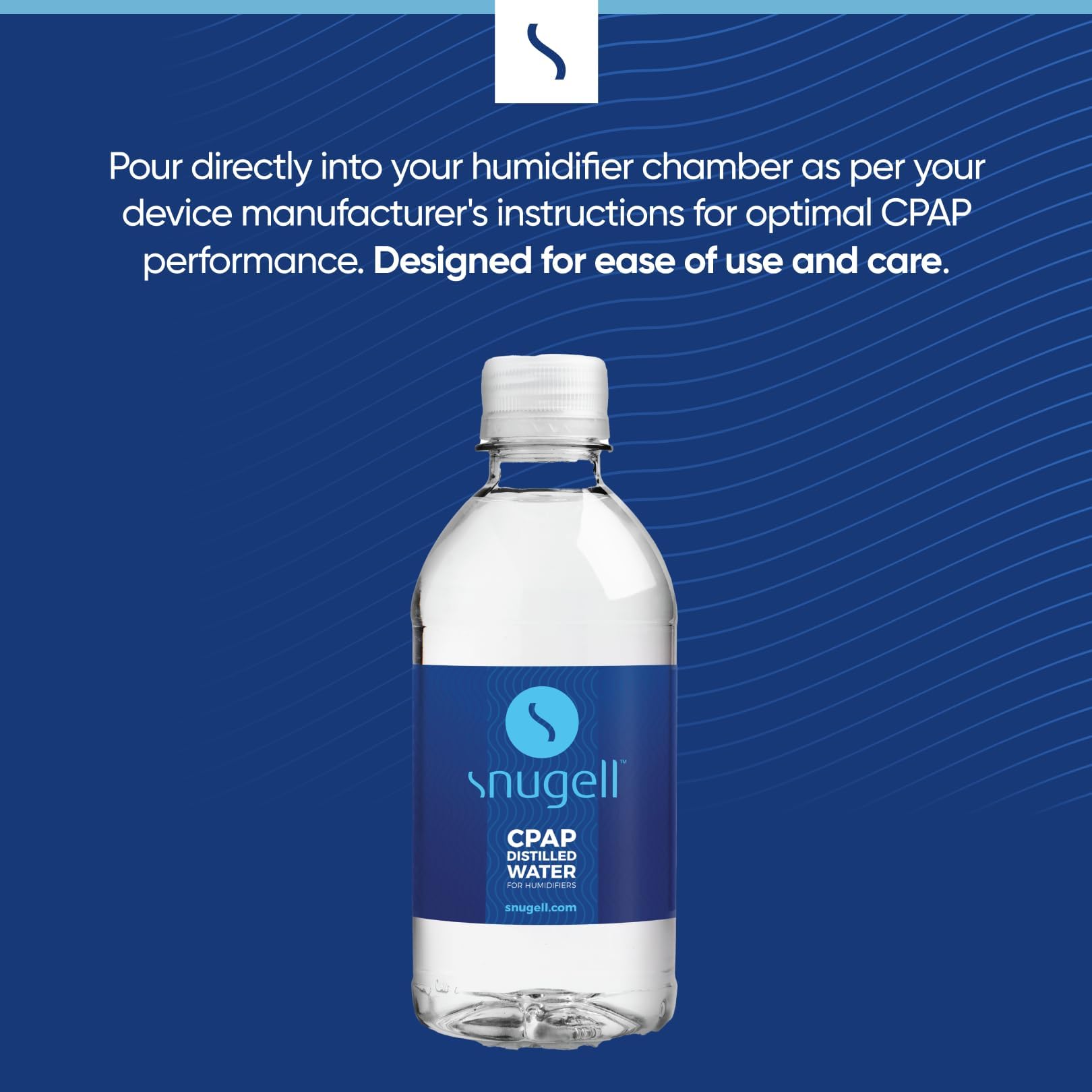 Pouring Snugell CPAP water from the bottle for easy humidifier filling