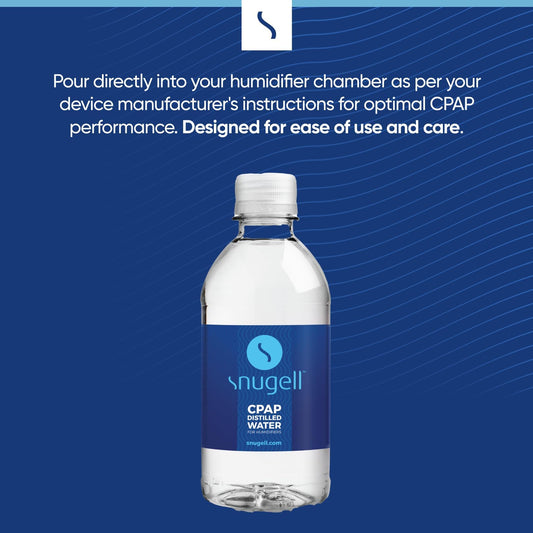 Pouring Snugell CPAP water from the bottle for easy humidifier filling