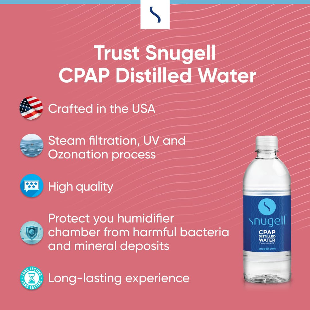 Snugell travel-size CPAP water bottles ready for bedside or suitcase use.