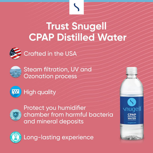 Snugell travel-size CPAP water bottles ready for bedside or suitcase use.