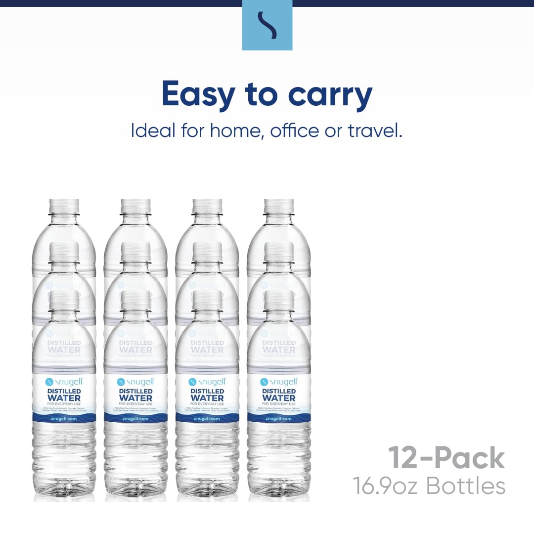 Resealable Snugell bottle highlights portable water for humidifiers and CPAP.