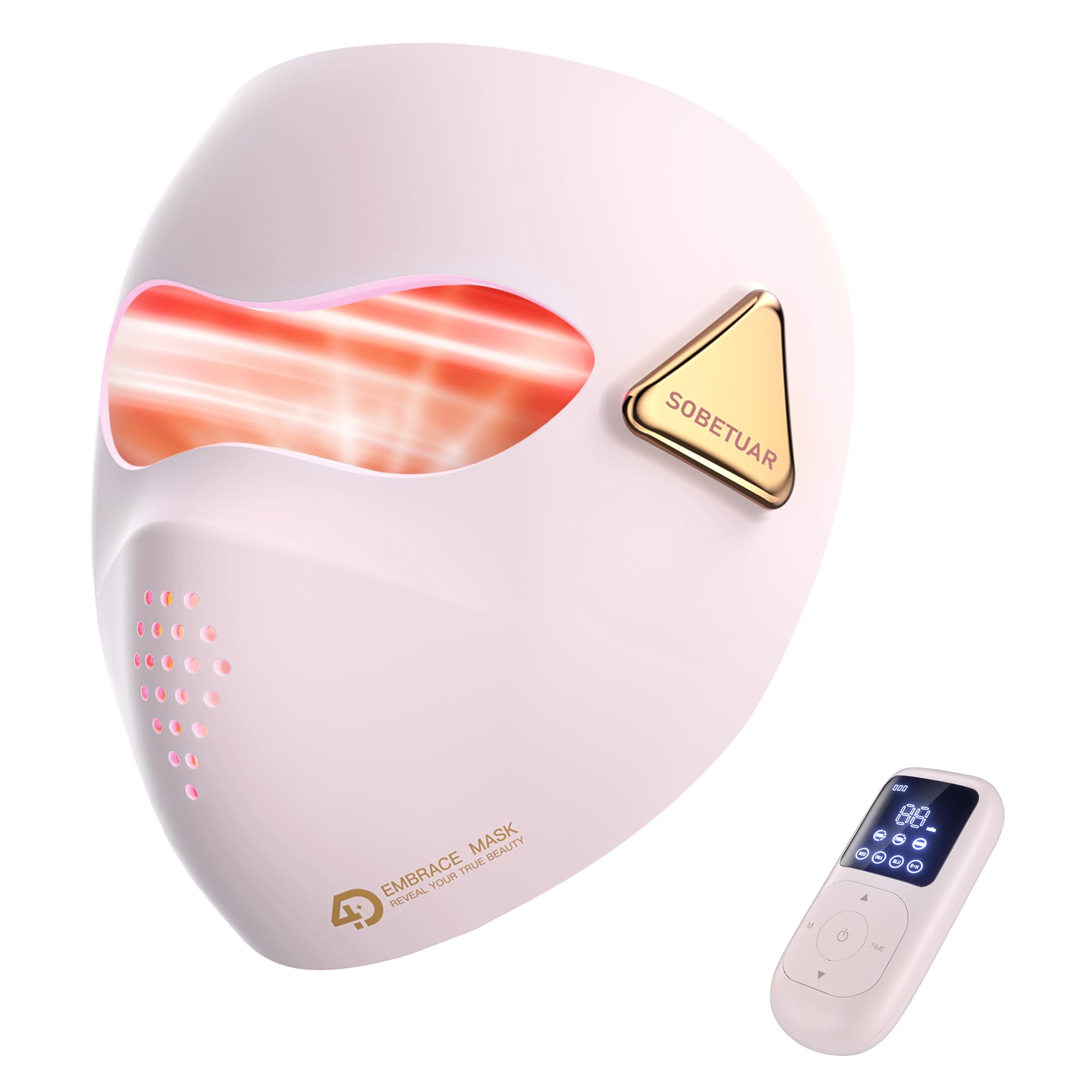 Sobetuar 4D red light mask front view for at-home rejuvenation with deep skin penetration.