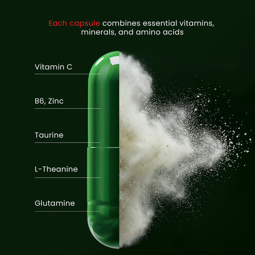 SOB+R ingredient blend with L-Theanine promotes calm focus.