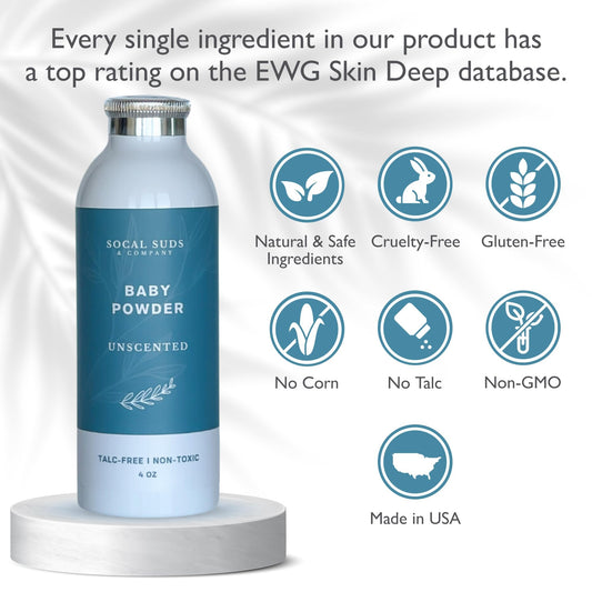 SoCal Suds & Company arrowroot-kaolin absorption powder close-up shows natural moisture control.