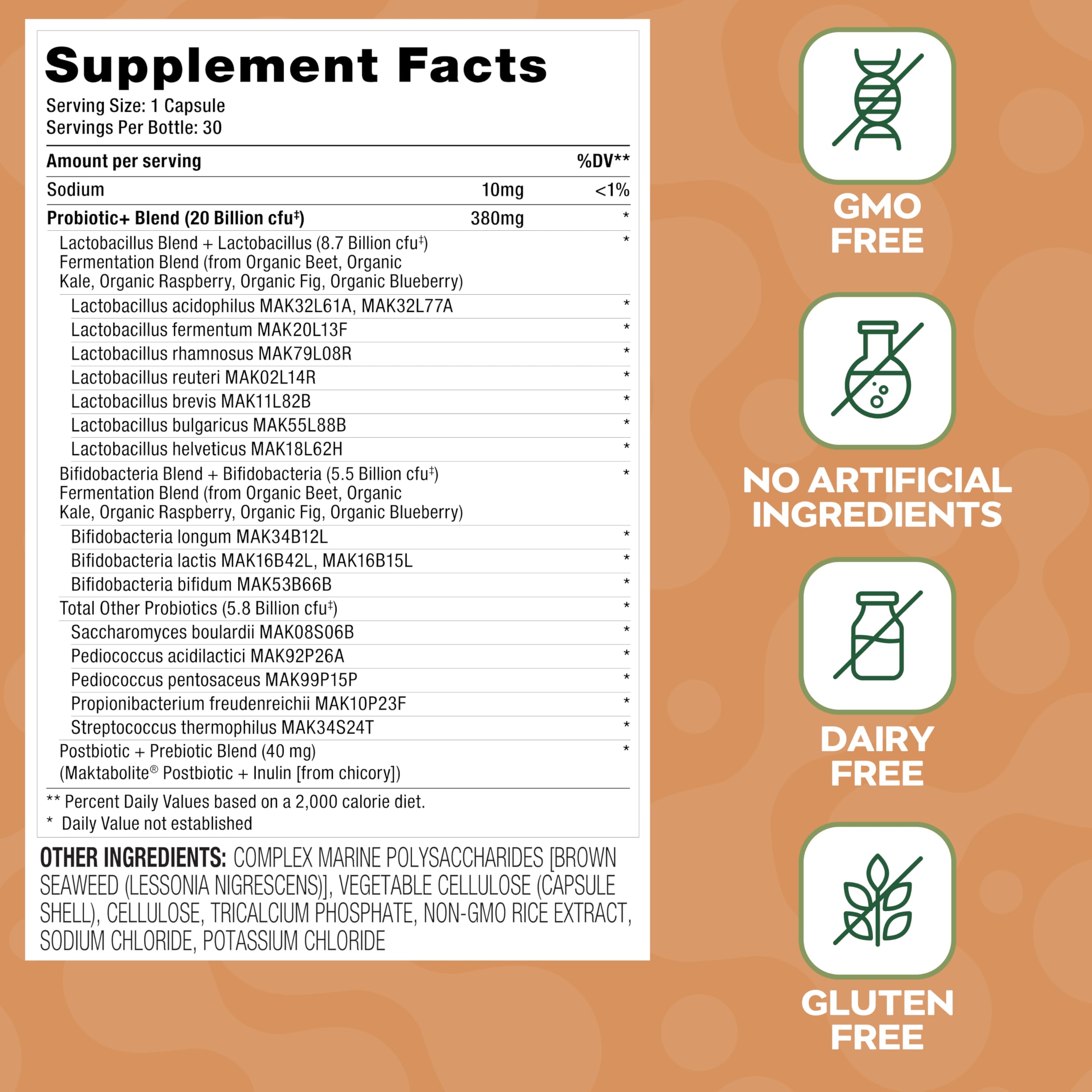 Social Naturals Daily Probiotic capsules closeup for convenient daily digestion support.