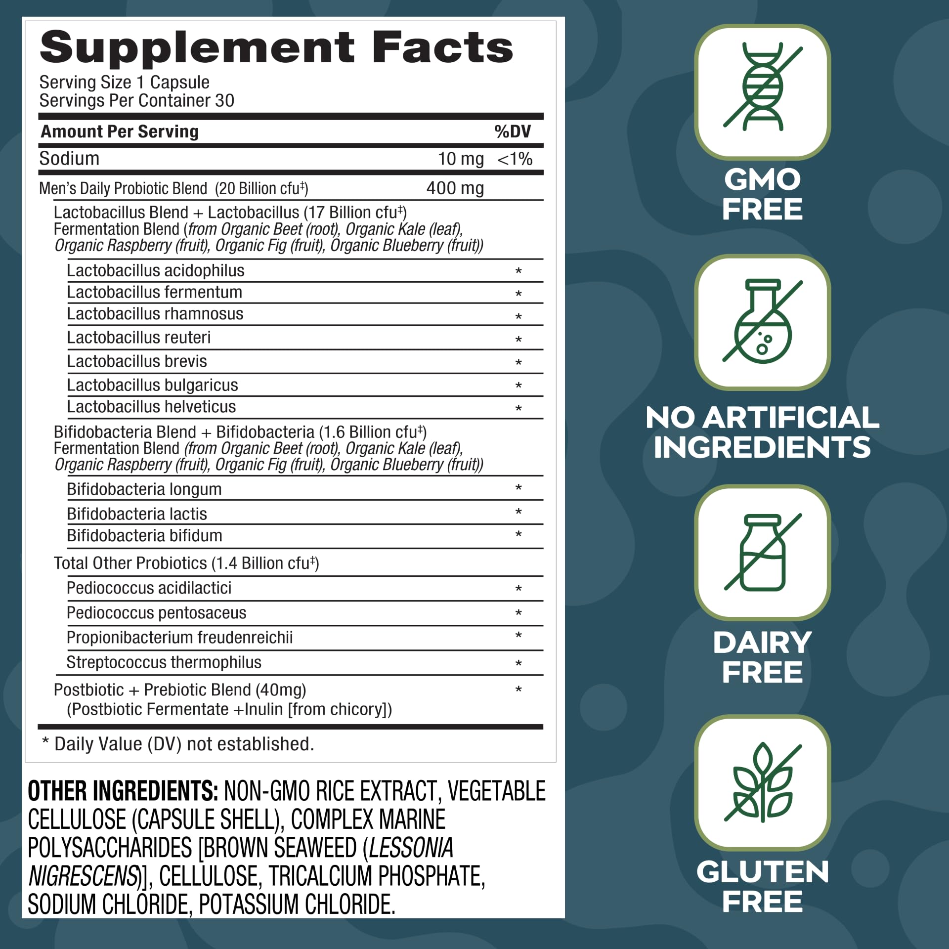 Social Naturals Men's Probiotic capsules closeup for easy daily use