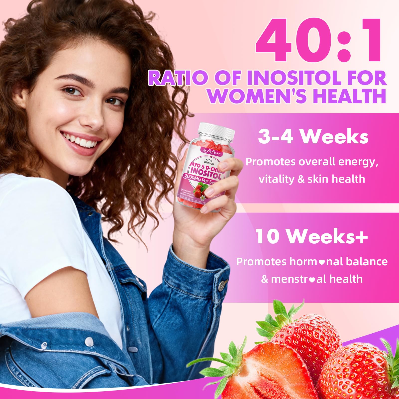 SoftBear Inositol Gummies close-up emphasizing women's health benefits