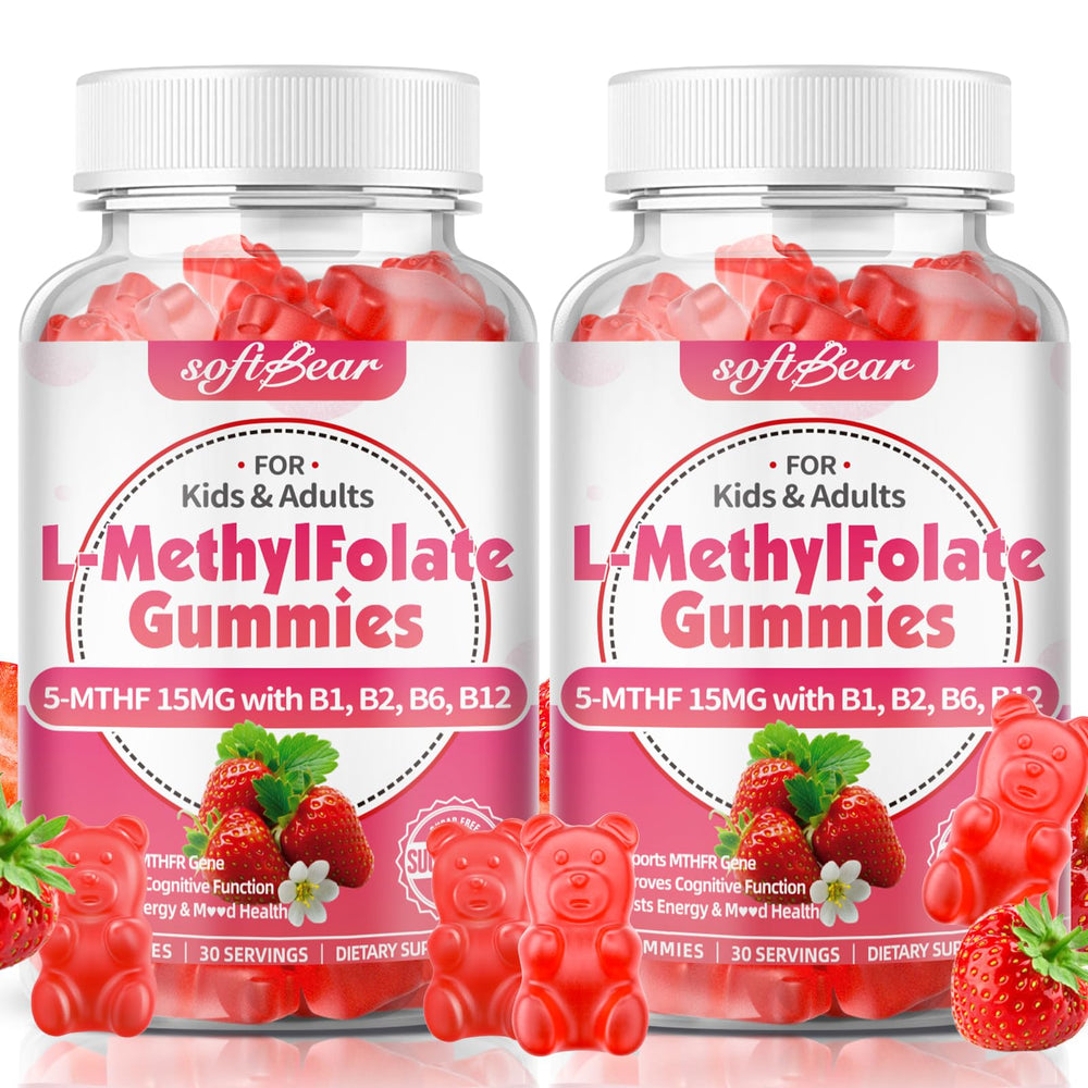 Softbear L-Methylfolate 15mg gummies bottle-front for easy daily focus support