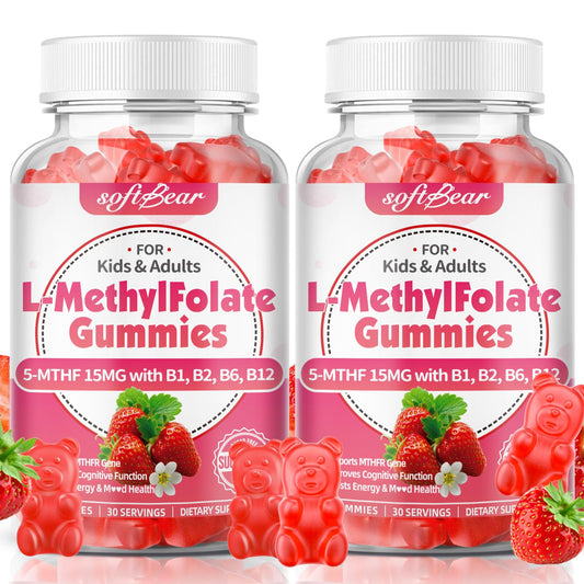 Softbear L-Methylfolate 15mg gummies bottle-front for easy daily focus support