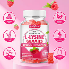 SoftBear L-Lysine Gummies plant-based ingredients emphasize vegan, gluten-free formula.