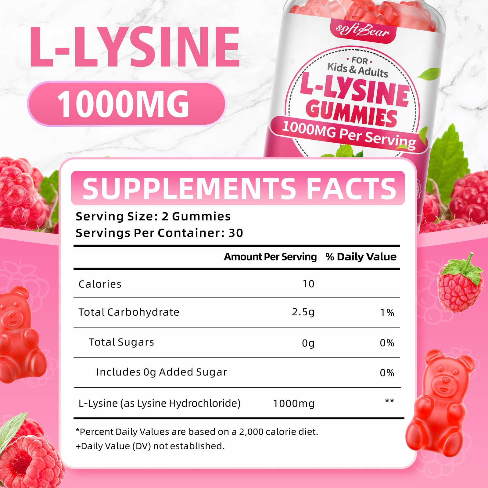 SoftBear L-Lysine Gummies pour demonstrates easy daily intake.