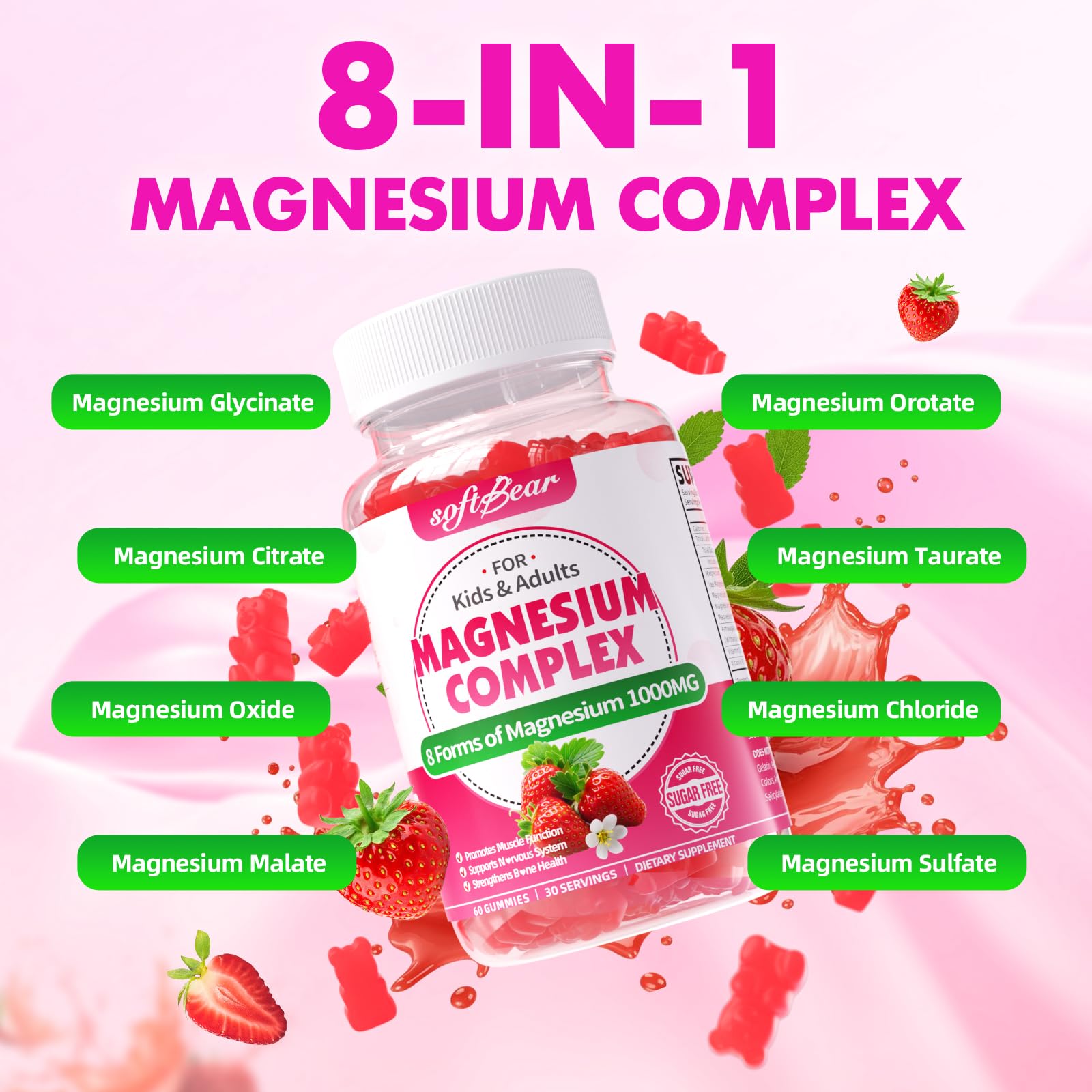 SoftBear Magnesium Complex Gummies texture close-up showing chewy, pleasant consistency.