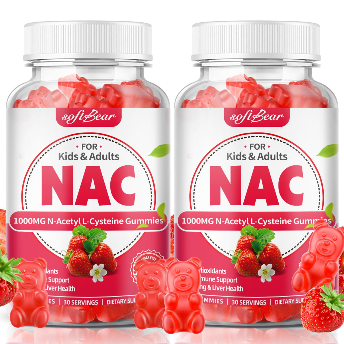 softbear NAC gummies 2-pack bottle for daily family use