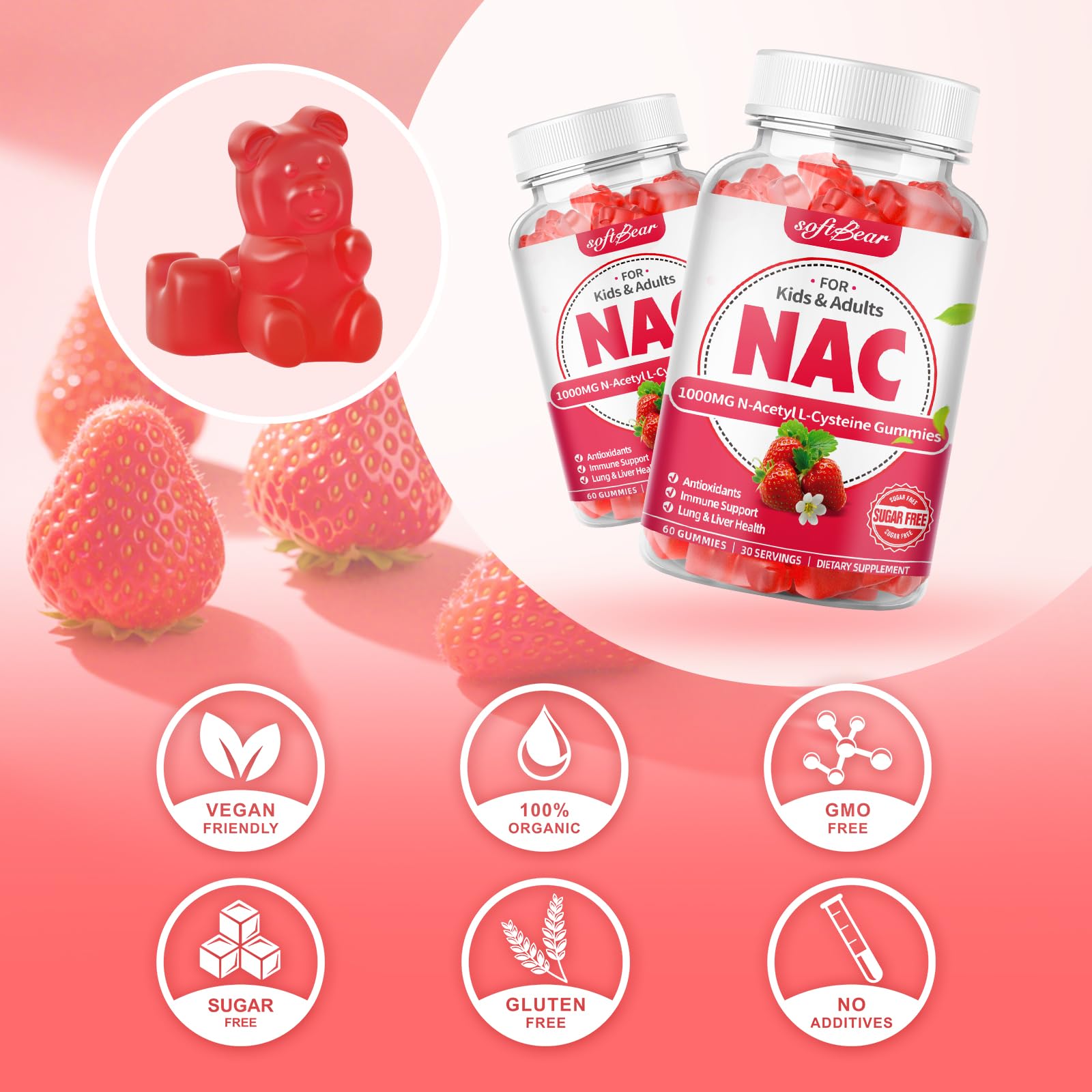softbear NAC gummies with plant-based pectin for a clean label
