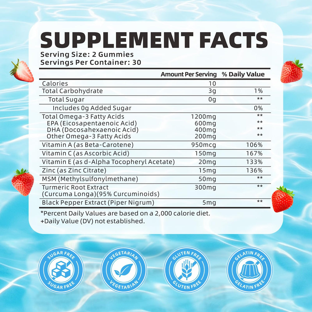 softbear Omega-3 gummies strawberry flavor image shows tasty daily support for all ages