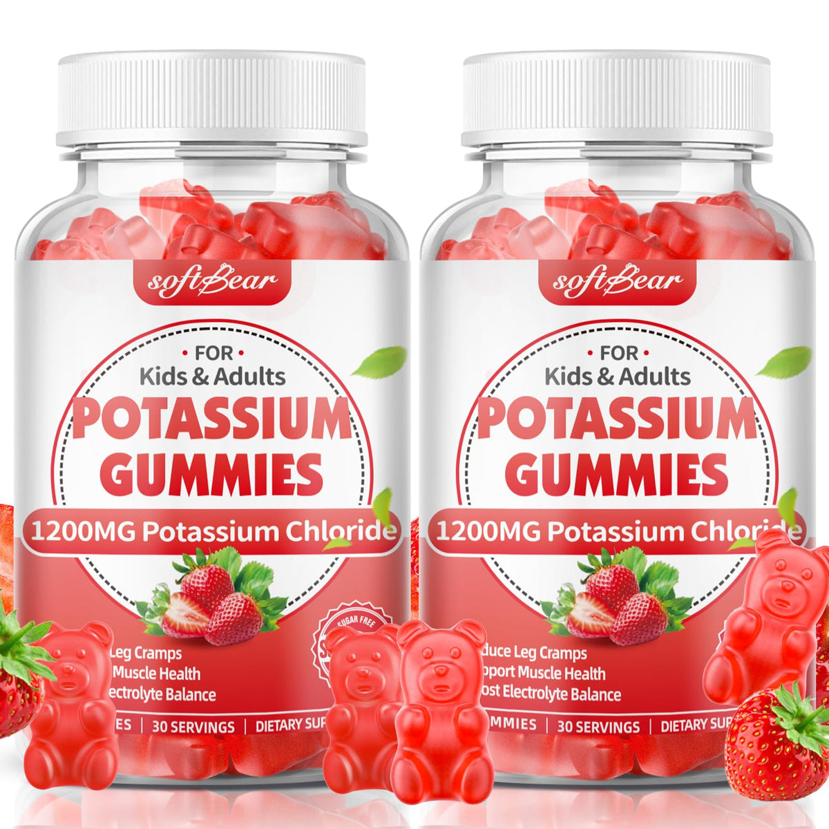 SoftBear Potassium Gummies bottle front showing 1200 mg dose for electrolyte support